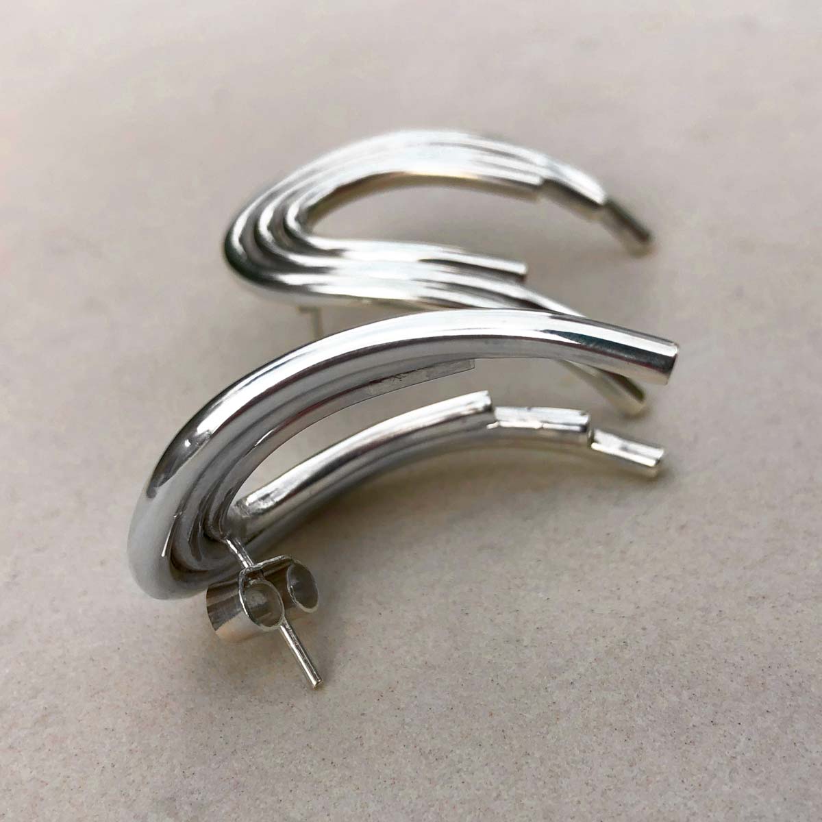 Aretes art deco retro minimalistas en plata