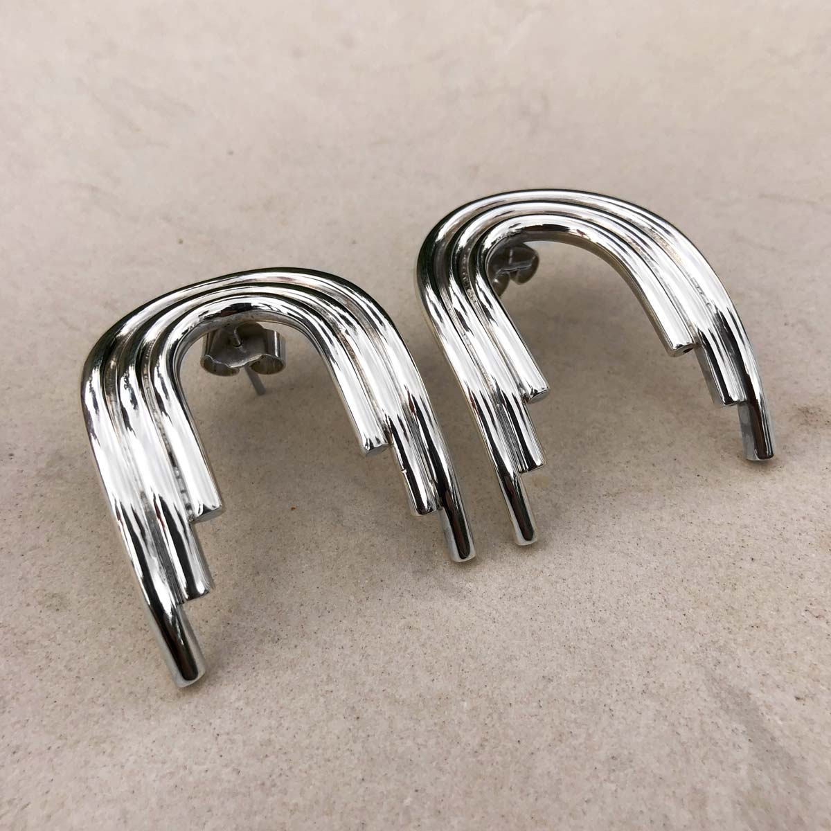 Aretes art deco retro minimalistas en plata