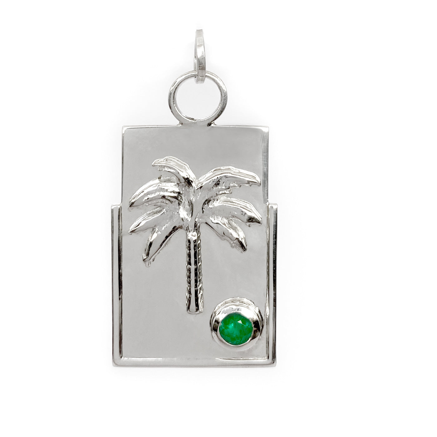 dije rectangular con palma y esmeralda colombiana joyas misticas diseñadores colombianos