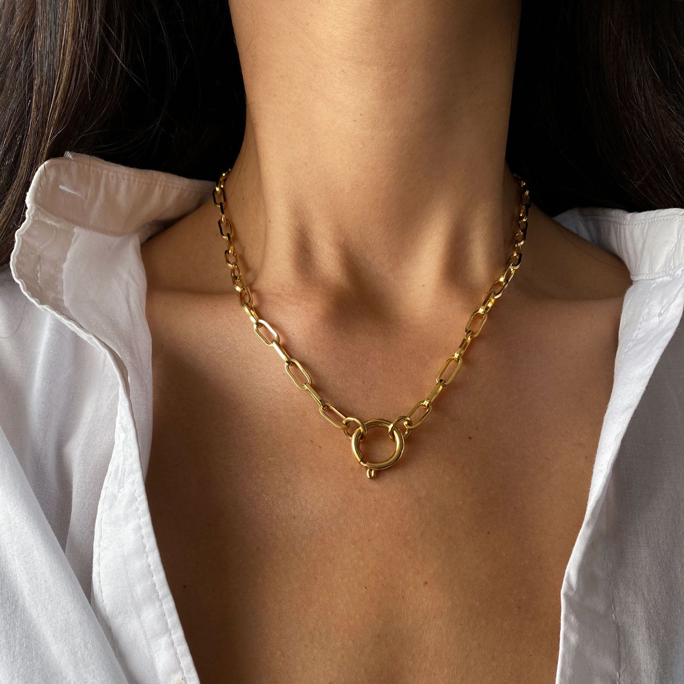cadena oro dorada gruesa con argolla central lucky chain joyas colombia ana buendia