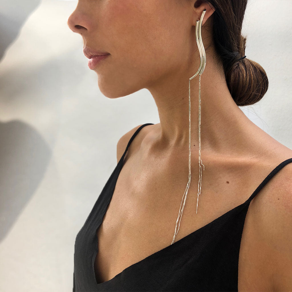 ana buendia sterling silver long chains earrings